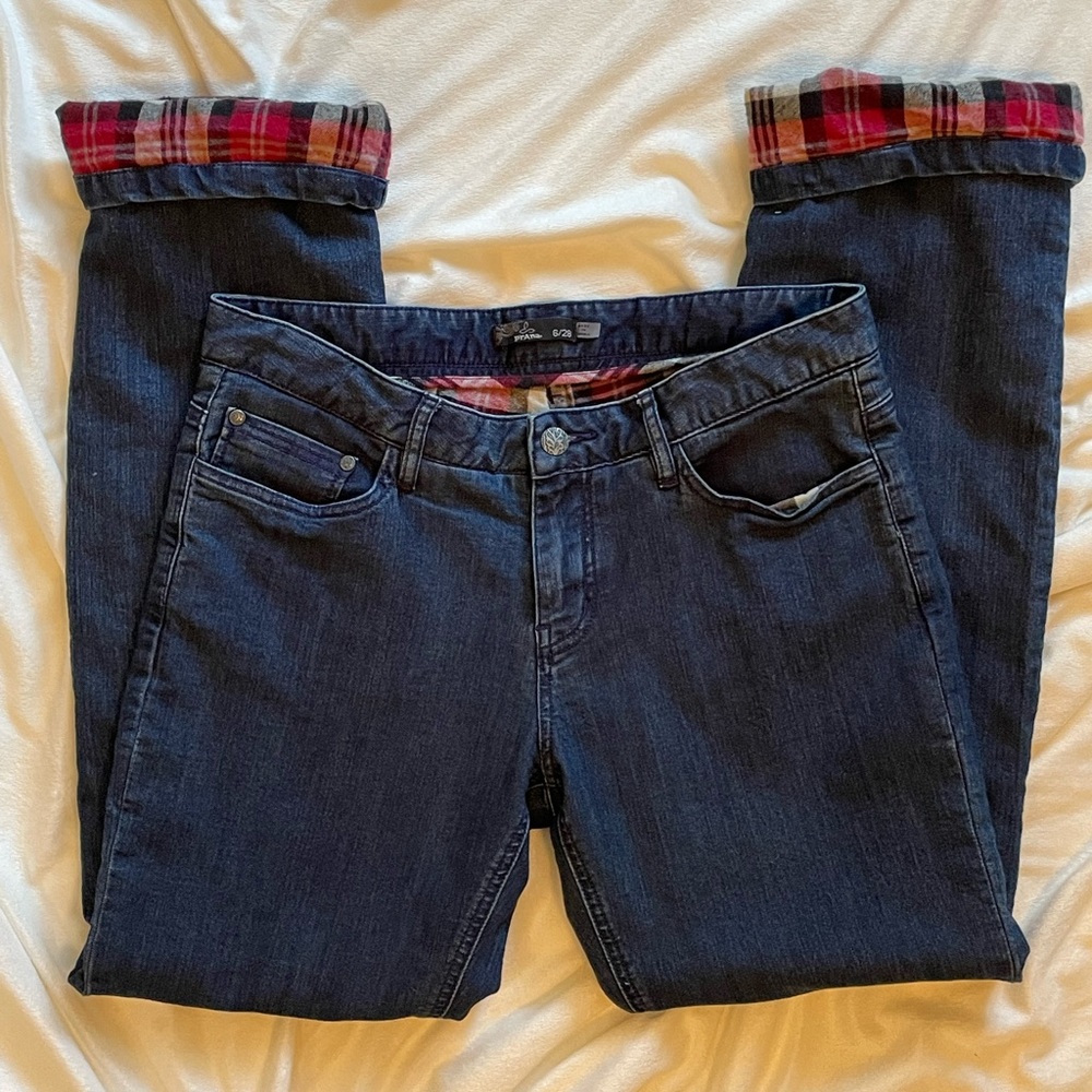 prAna Flannel Lined Mid-Rise Boyfriend Jeans - Picture 1 of 11